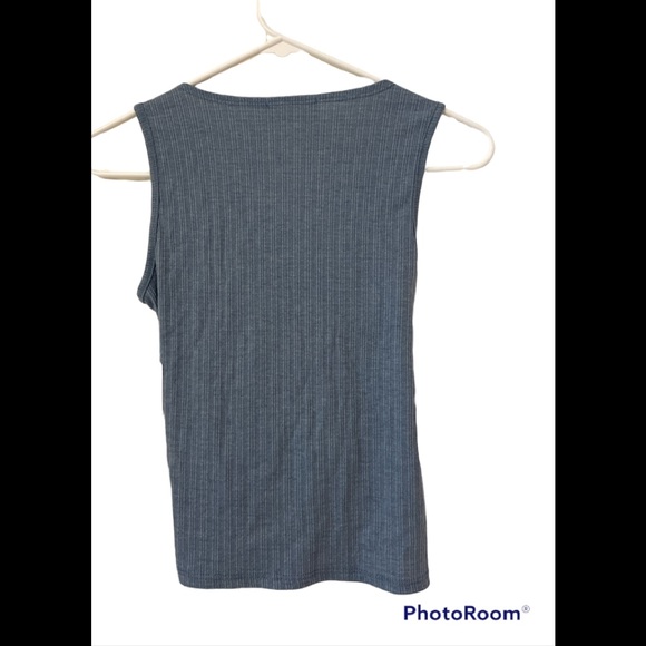 Love Wins Blue sz XS Top Deep V- Neck NWT Sleeveless Ribbed Knot Detail Modest - Picture 5 of 14